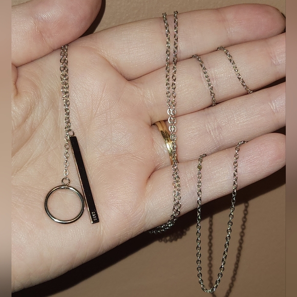 Sterling Silver 925 Circle and Bar Adjustable Long Lariat Necklace - Picture 6 of 12